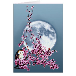Cartão Coruja na Árvore de Ameixa
