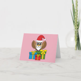 Cartão Coruja Papai Noel com Presentes