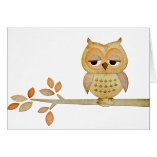 Cartão Coruja sonolento na árvore