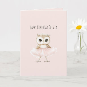 Cartão Coruja Tutu Rosa Aniversário