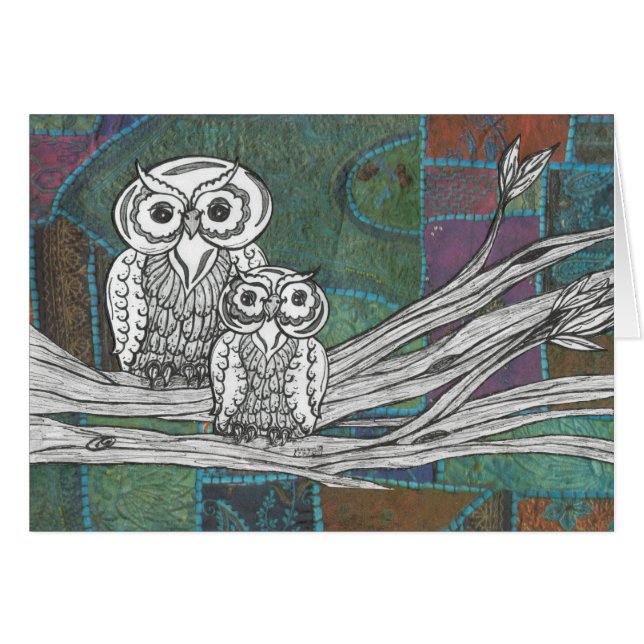 Cartão Corujas dos retalhos (Frente Horizontal)