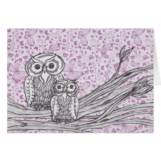 Cartão Corujas e borboletas (Frente Horizontal)
