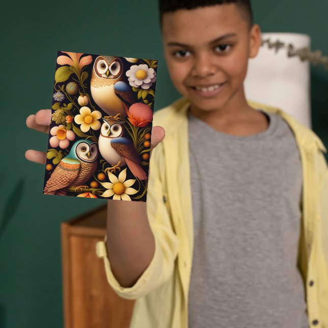 Cartão Corujas e Flores | Saudação moderna Haeckel (Criador carregado)