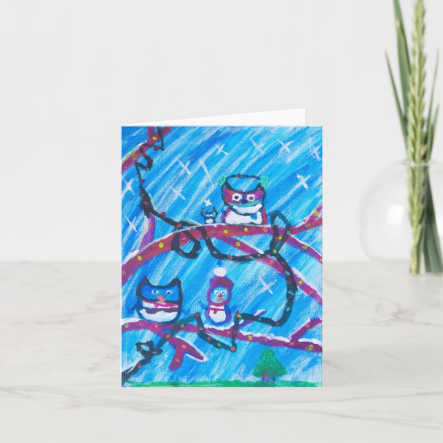 Cartão Corujas Festivas (Frente)