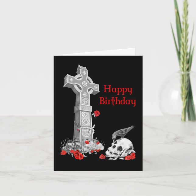 Cartão Corvo, cruz e crânio (Frente)