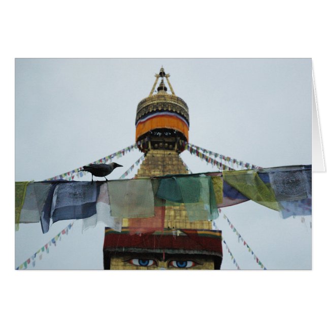 Cartão Corvo de casa em orações Bodha Stupa, Nepal (Frente Horizontal)