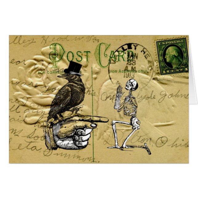 Cartão Corvo e esqueleto (Frente horizontal)