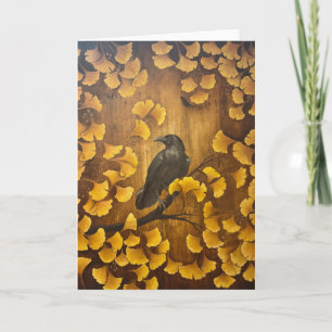 Cartão Corvo e Folhas de Gingko