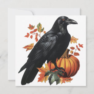 Cartão Corvo e Folhas de Outono de Abóbora de Halloween V