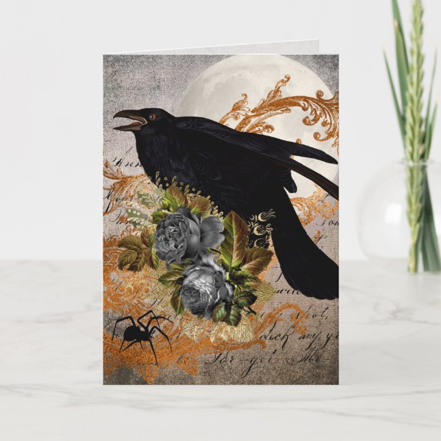 Cartão Corvo Preto Gótico & Aranha (Frente)
