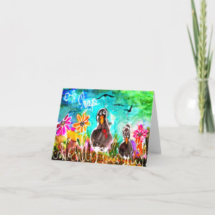 Cartão Corvos e Flores Engraçados