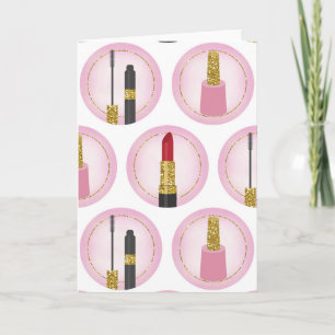 Cartão Cosmetologia Padrão de Maquiagem Rosa
