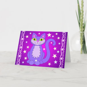 Cartão Cosmic Design Cat Stars Art Purple Greeting Cards