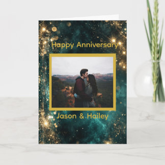 Cartão Cosmic Dreamscape Golden Sparkles Custom Photo