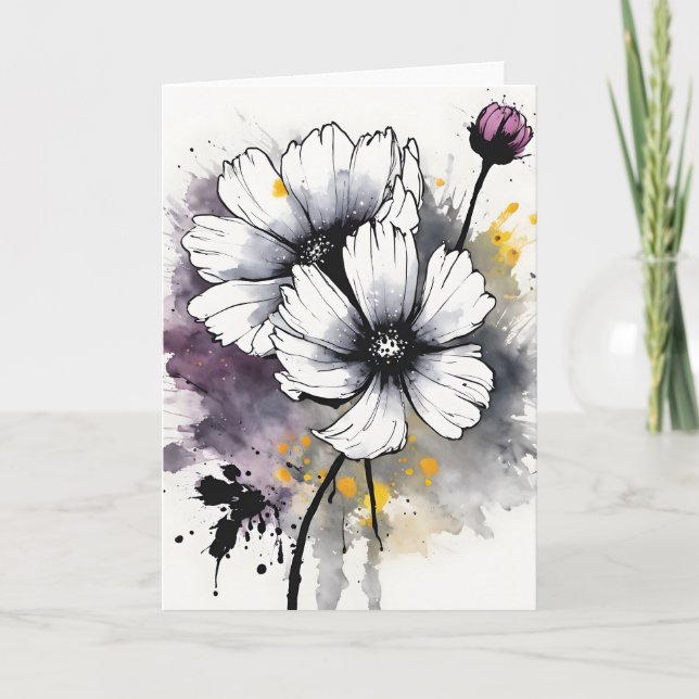 Cartão Cosmos - Flores aquarela (Frente)