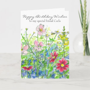 Cartão Cosmos Watercolor Flower Happy Birthday Friend