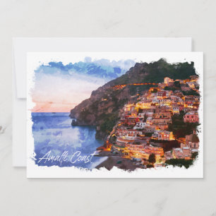 Cartão Costa Amalfitana Itália Aquarela Costa Positano