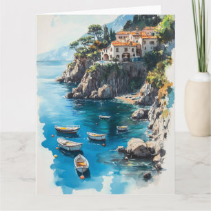 Cartão Costa de Dreamy Amalfi: Design de pintura por aqua