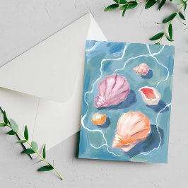 Cartão Costeiro de Aquarela Pastel de Conchas do O