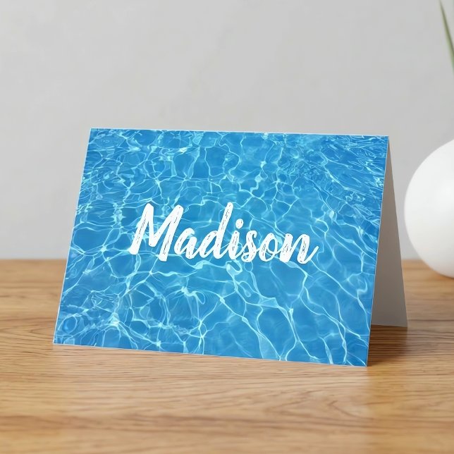 Cartão Costume azul legal da água da piscina do treinador (Personalized swimming pool greeting card for swimmers, swim coaches or pool professionals.)