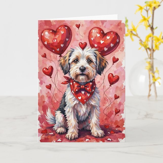 Cartão Coton de Tulear Valentine Cachorro Sentado com Cor (Flor Amarela)