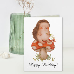 Cartão Cotovelo De Aquarela Em Um Aniversário De Cogumelo