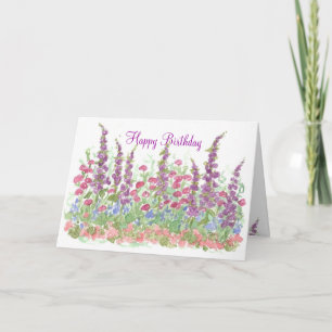 Cartão Cottage Garden Happy Birthday Watercolor Garden