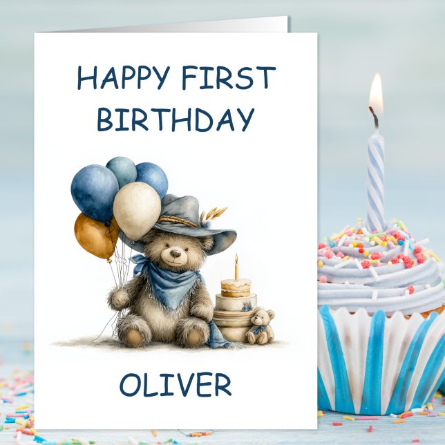 Cartão Country Teddy Bear 1st Birthday (Criador carregado)