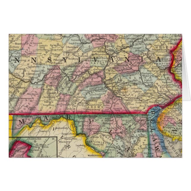 Cartão County Map Of Pennsylvania, Nova Jersey (Frente Horizontal)
