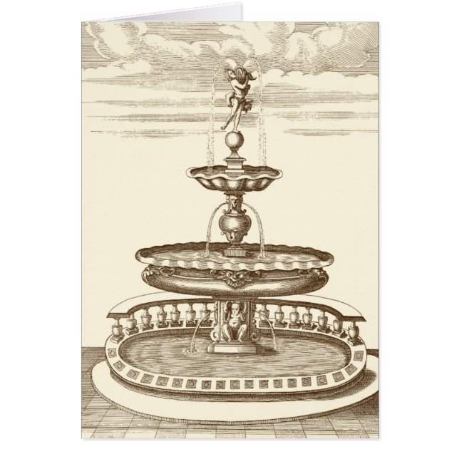 Cartão Courtyard Fountain com Cherub Ornamental (Frente)