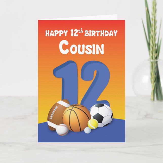 Cartão Cousin Boy 12 Birthday Sports Balls (Frente)
