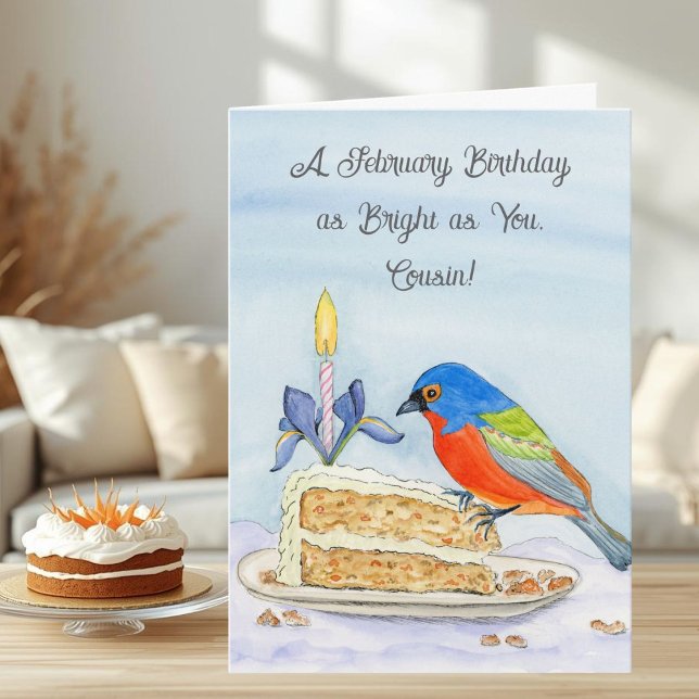 Cartão Cousin Happy February Birthday Painted Bunting (Criador carregado)