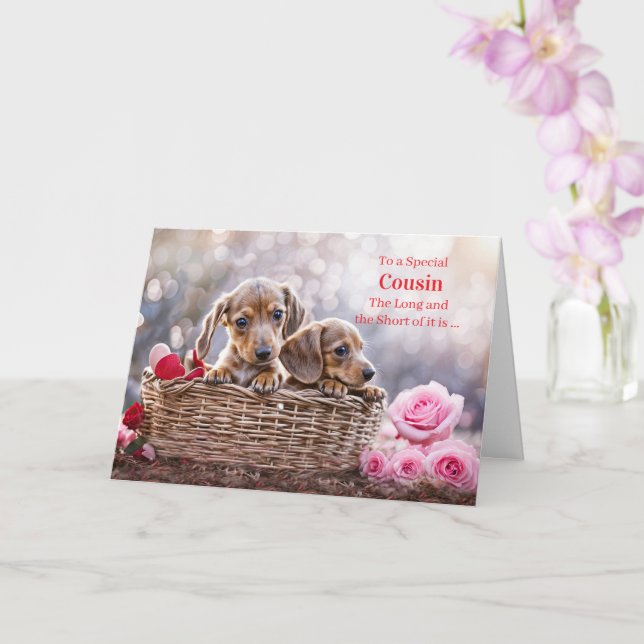 Cartão Cousin Happy Valentines Day Cute Puppies and Fun  (Orquídea)