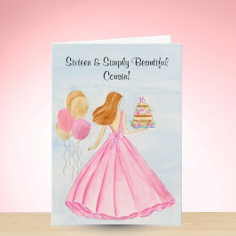 Cartão Cousin Sweet 16 Birthday Cake Elegant Girl