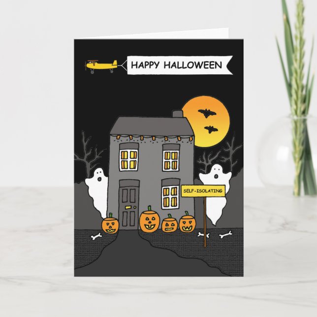 Cartão Covid 19 Autoisolamento Halloween Spooky House (Frente)