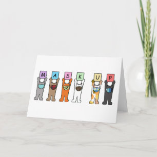 Cartão Covid 19 Gatos de Cartoon Vestindo Máscaras