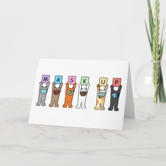 Cartão Covid 19 Gatos de Cartoon Vestindo Máscaras (Frente)