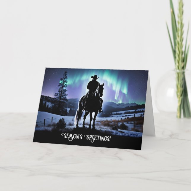 Cartão Cowboy Country Western Northern Lights Christmas (Frente)