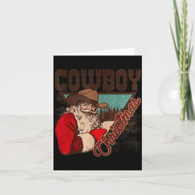 Cartão Cowboy Santa Claus Merry Christmas Western Country (Frente)