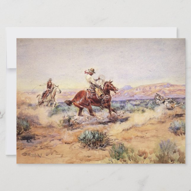 Cartão Cowboys a apanhar um Lobo com um Laço Corpo (Frente)