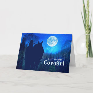 Cartão Cowgirl Birthday Moonlit Mountain Twilight Ride