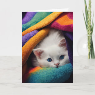 CARTÃO COZINHA BRANCA DE GATO BRANCO PENSANDO EM SEU CART