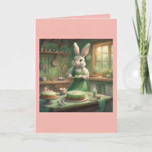 Cartão Cozinha Cottagecore Bunny Faz Bolo de Aniversário