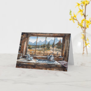 Cartão Cozinha de Cabana de Troncos de Wyoming em Aquarel