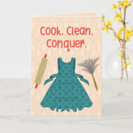 Cartão Cozinhe. Limpe. Conquiste. – Motivação Retro
