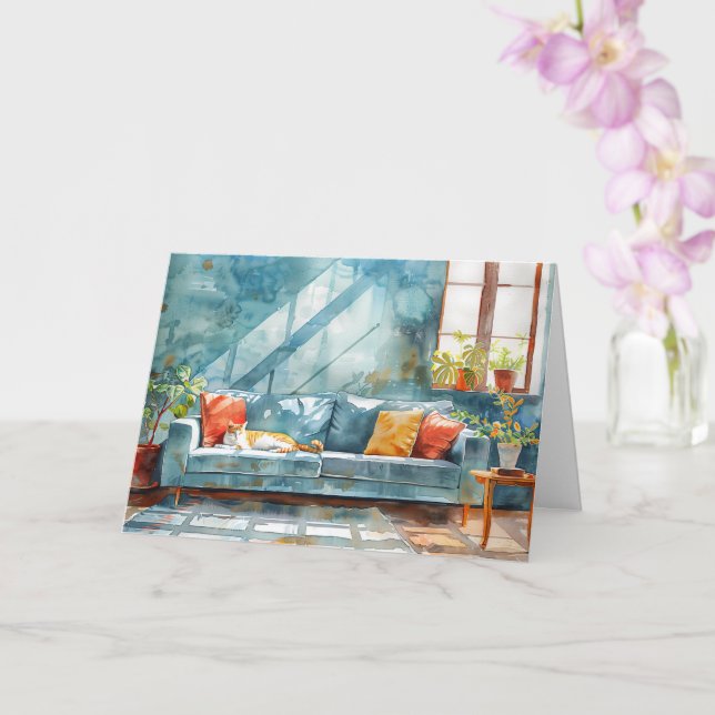 Cartão COZY CAT HOME Dia FELIZ DE FECHAMENTO Imóvel (Orquídea)