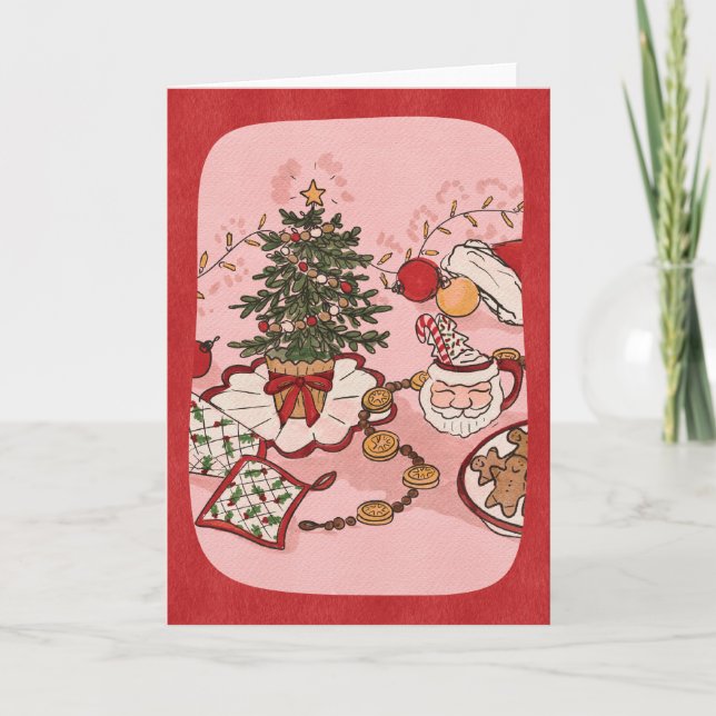Cartão Cozy Christmas Scene Watercolor Holiday Card (Frente)