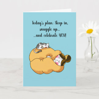 Cartão Cozy Girl and Cat Birthday Card