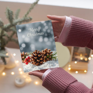 Cartão Cozy Pinecone e neve Feliz Natal
