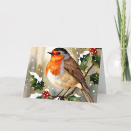 Cartão Cozy Robin Christmas Watercolor Illustration